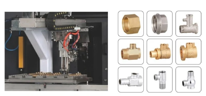 JZ-RVR740K catalog machining area and representative valve fitting workpieces